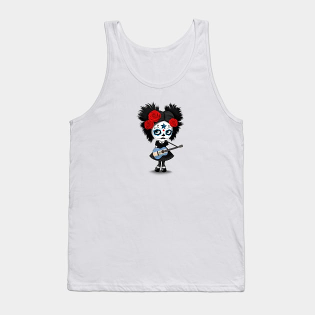 Sugar Skull Girl Playing Nicaraguan Flag Guitar Tank Top by jeffbartels